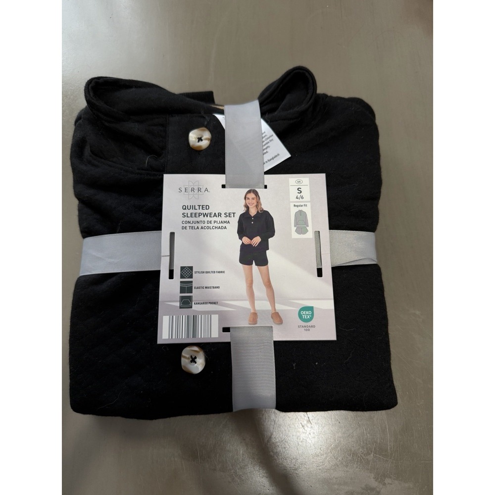 Aldi Serra Ladies 2 Piece Quilted Sleepwear Set Black Size Small 4-6 NEW